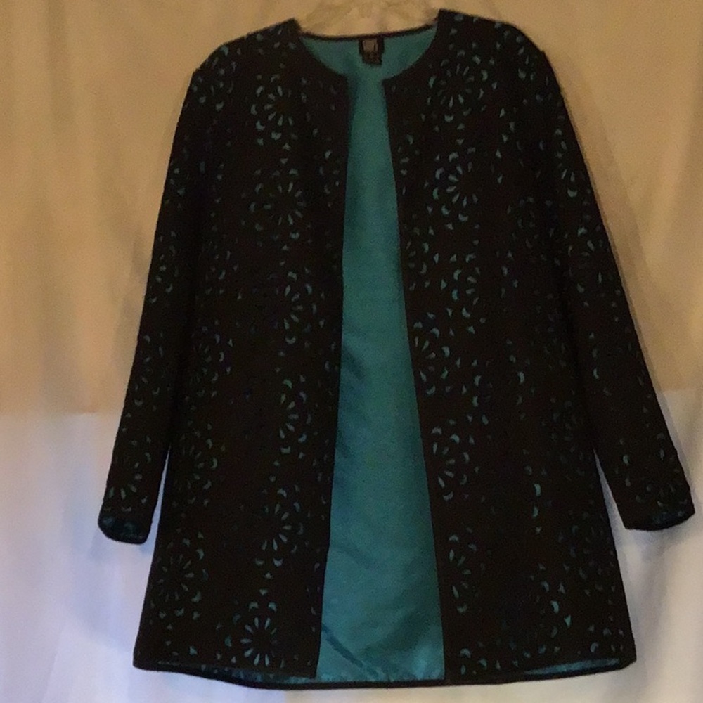 Black Textured Blazer with Collarless Design